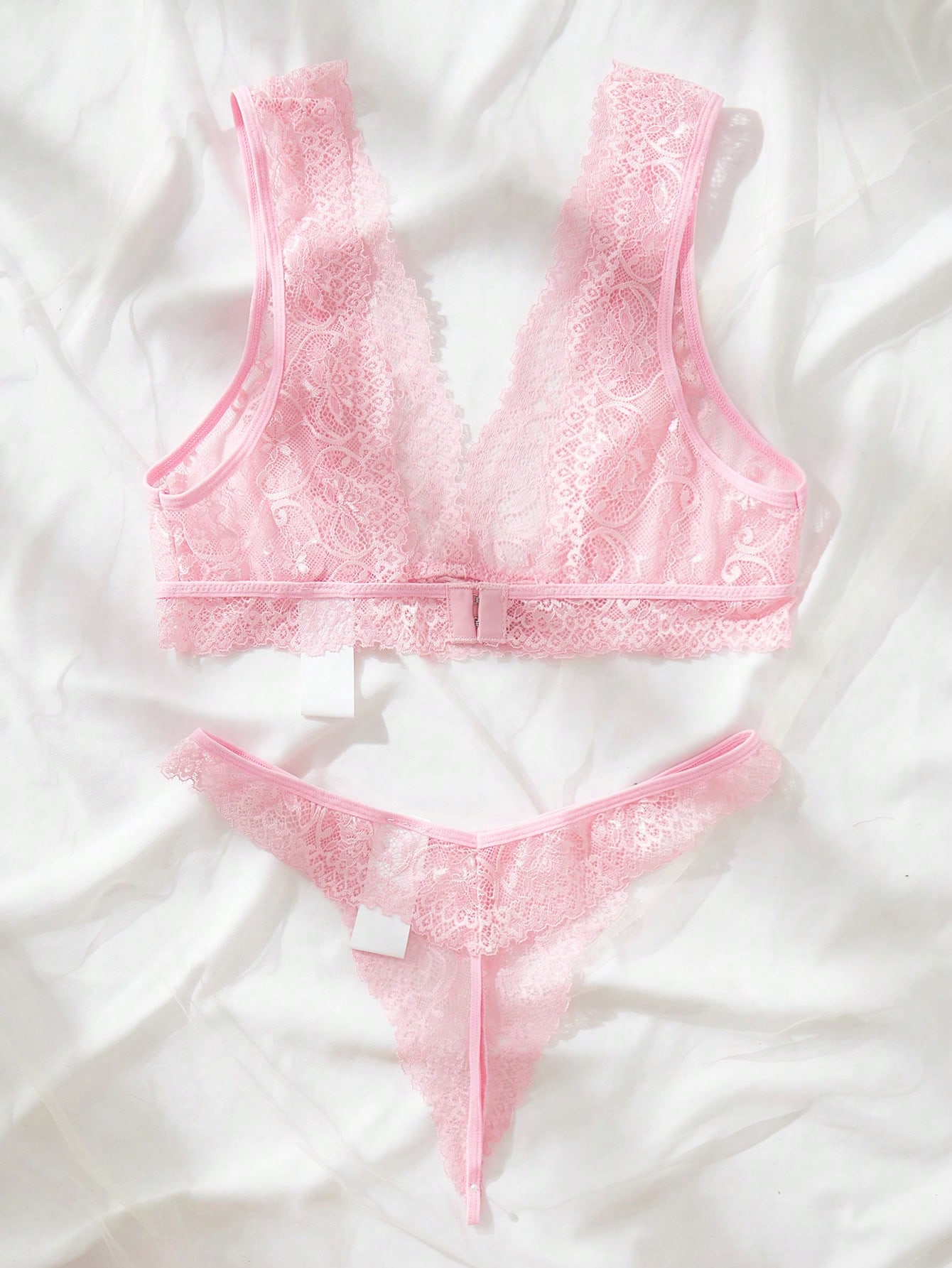Conjunto de Lingerie Rosa em R - Lace Bralette Set avaliação e preço